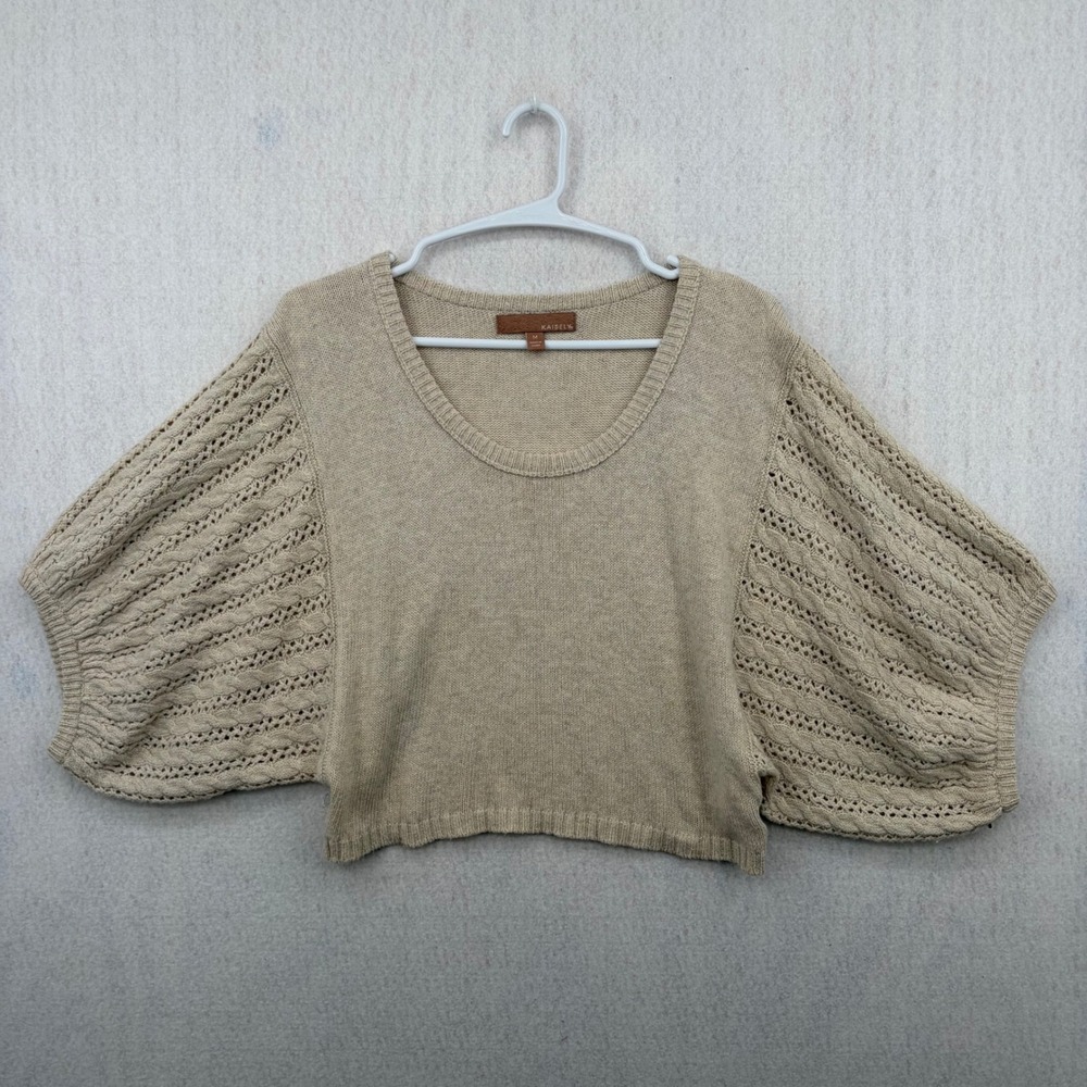 Kaisely Women Beige Cable Knit Dolman Sleeve Cropped Sweater Top Size M RN59478